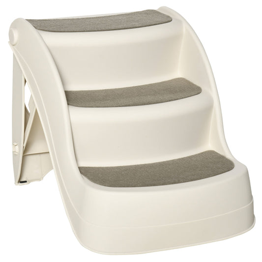 PawHut Foldable Pet Stairs Portable Dog Steps 3-Step Design With Non-slip Mats For High Beds, Sofas, 49 X 38 X 38 Cm, Cream