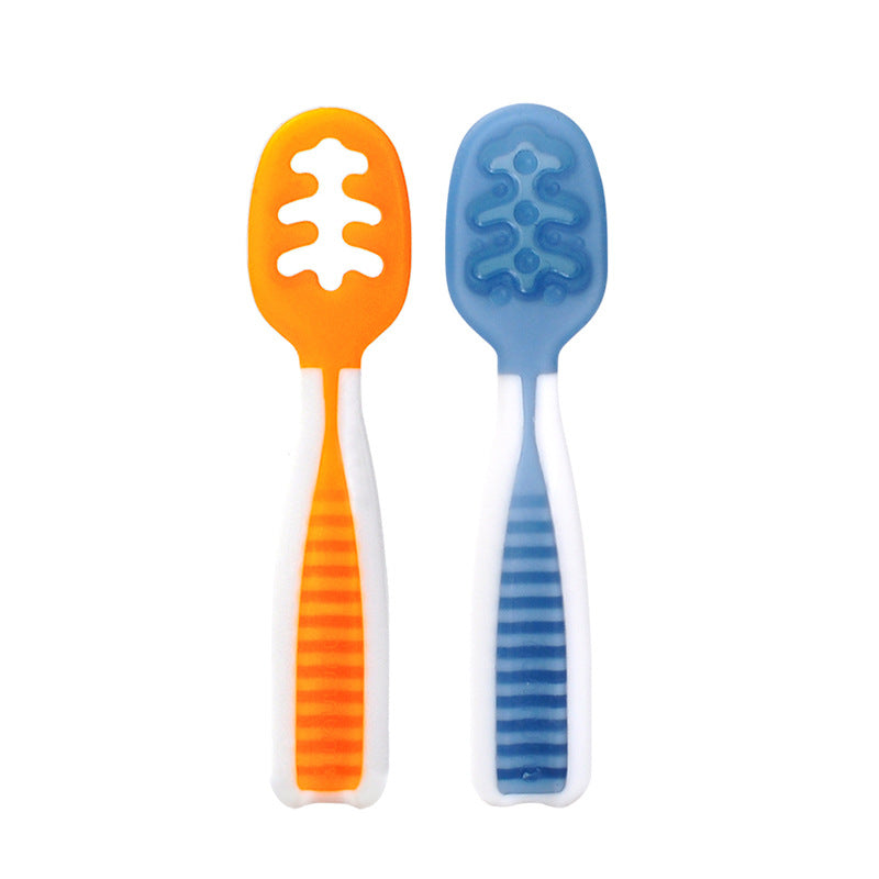 Complementary Food Training Feeding Spoon Flat Head Sticky Silicone