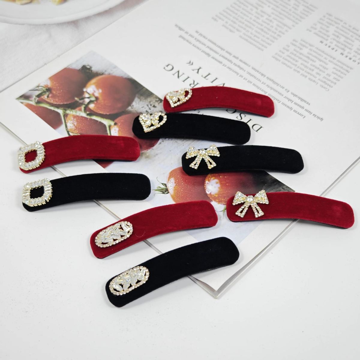 Short Plush Black Wine Red Inlaid Zircon Accessories Light Luxury BB Clip Fine