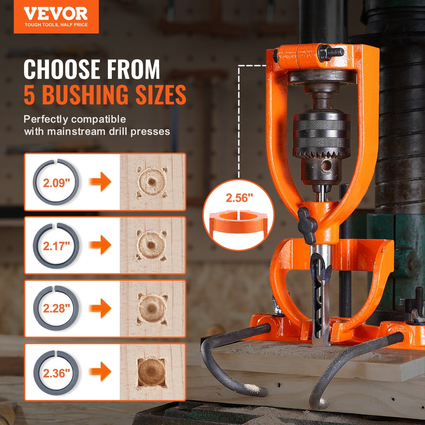 Mortising Attachment For Drill Press, 4 Model Drills Square Hole Chisel Set, Bench Drill Locator Set Mortise And Tenon Tools With 5 Bushings, For Woodworking Mortising Tenoning Drilling Machine