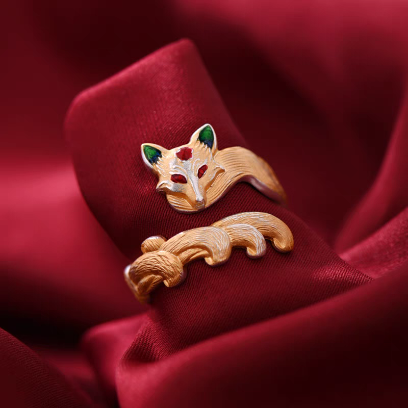 1pc 999.9 Sterling Silver Enamel Fox Open Ring, Retro Chinese Style, Perfect For Daily Wear & Valentine's Day Gift