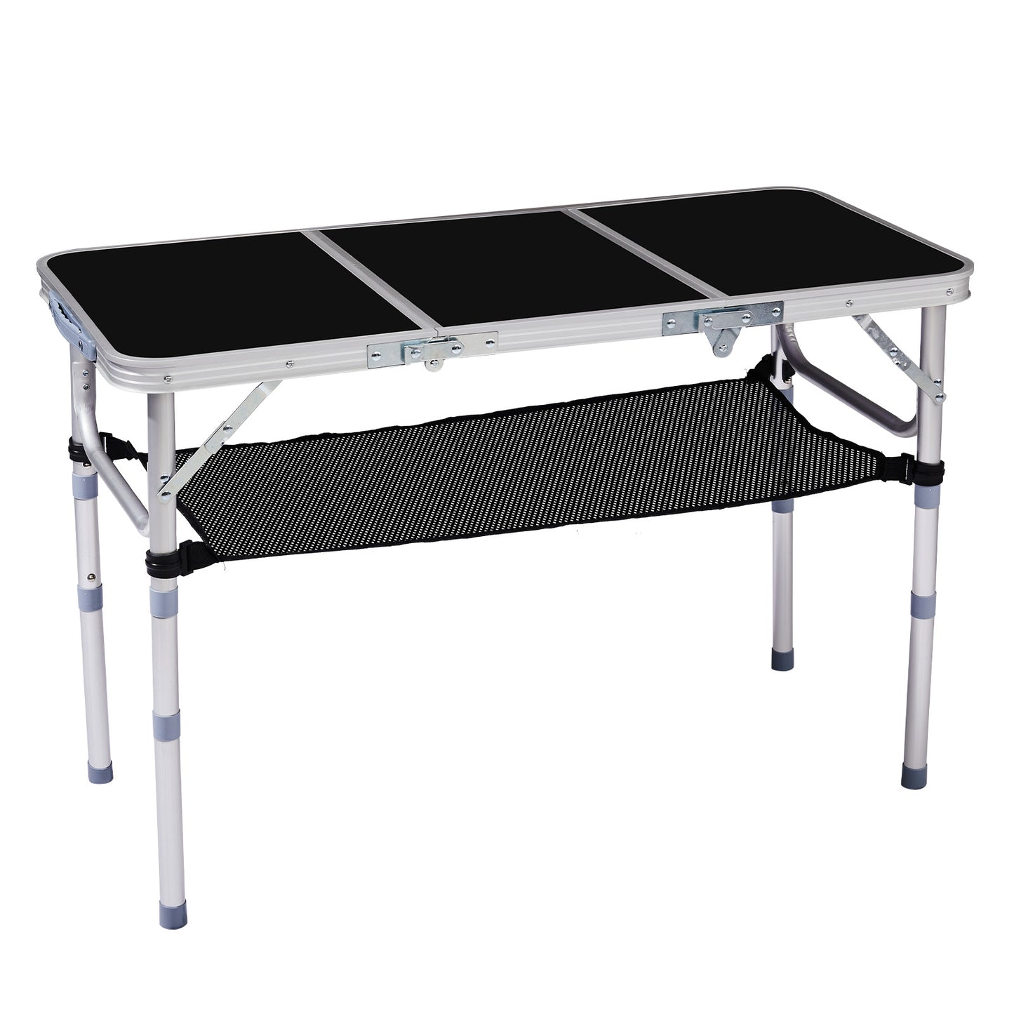 3ft Adjustable Height Foldable Camping Table With Storage Mesh, Lightweight Portable Outdoor Picnic BBQ Side Desk