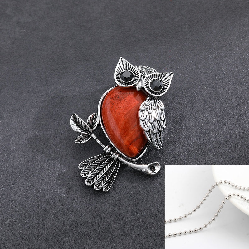 Natural Stone Crystal Pendant Owl Pendant Alloy Accessories Necklace