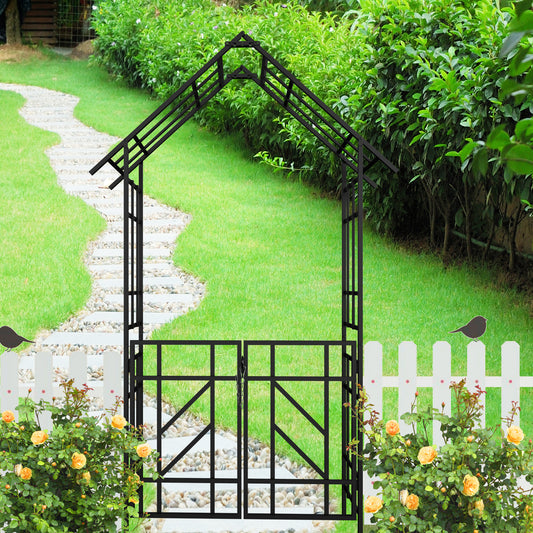 Metal Garden Arch With Gate W58.07XH97.24 Climbing Plants Support Rose Arch Outdoor Black