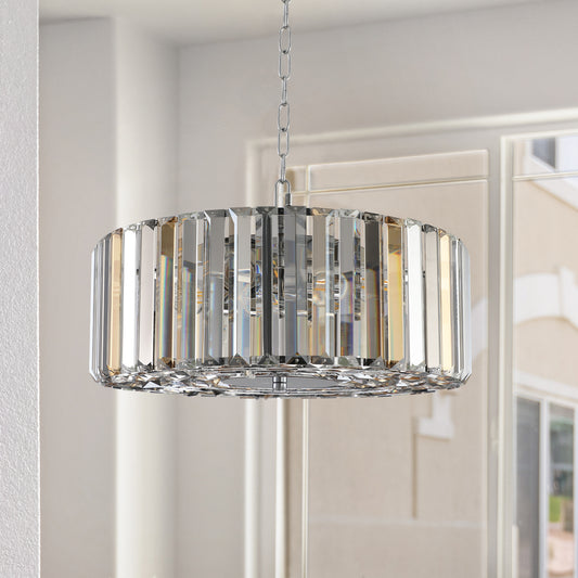Same As W1340120171 L5017 17  Chrome Crystal Pendant Chandelier, Modern Hanging Light Fixture With Adjustable Height, 4-Light E26 Base For Living Room, Dining Room, Or Kitchen No Bulbs