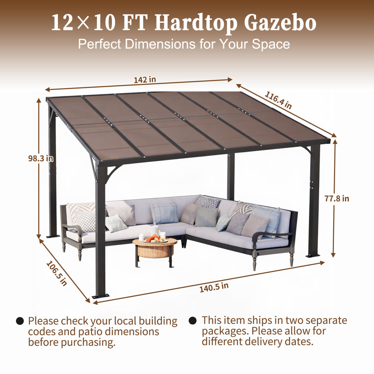 12x10 FT Hardtop Gazebo, Outdoor Patio Pergola with Tinted Polycarbonate Roof, UV & Snow Resistant, Rustproof Aluminum Frame – For Garden, Backyard, Carport