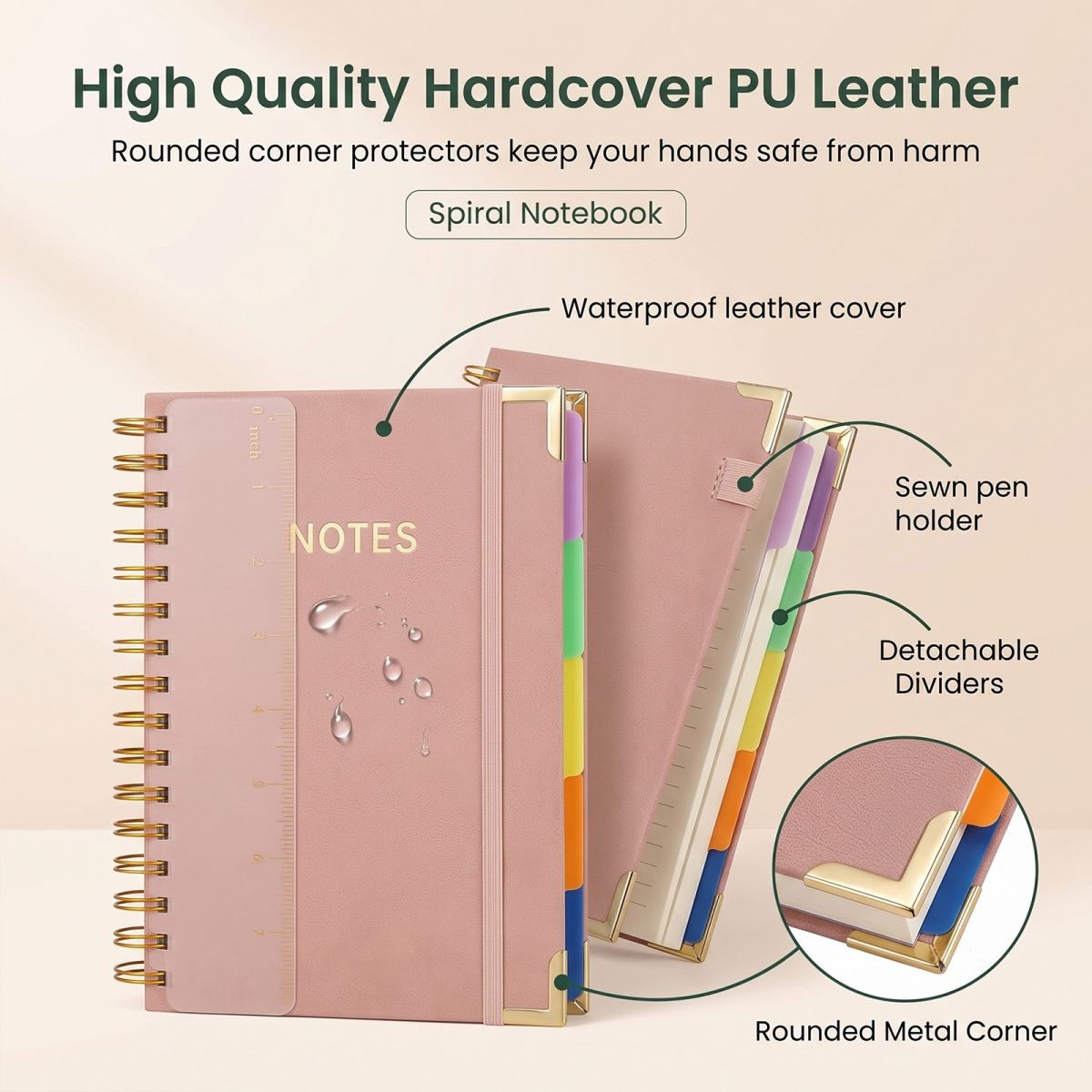 Thickened Office Leather-cover Spiral Notebook