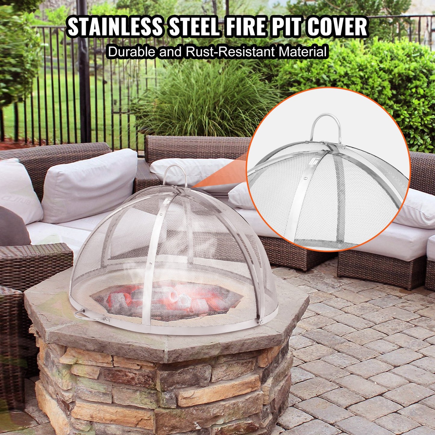 Firepit Spark Screen Lid, 40' Diameter, Outdoor Firepit Ring Cover Round Accessories, Fire Pit Metal Cover, Easy-Opening Stainless Steel Fire Ring Covers For Outdoor Patio Fire Pits Backyard