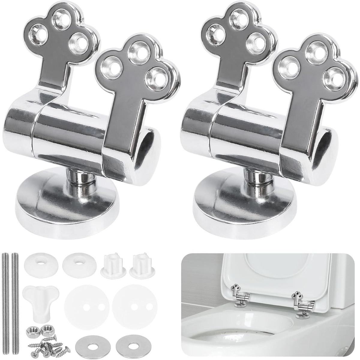 2-Piece Toilet Seat Hinge And Toilet Lid Mounting Set With Soft-Close Mechanism, Toilet Seat Repair Kit, Zinc Alloy Toilet Seat Hinge With Screws, Toilet Seat Accessories