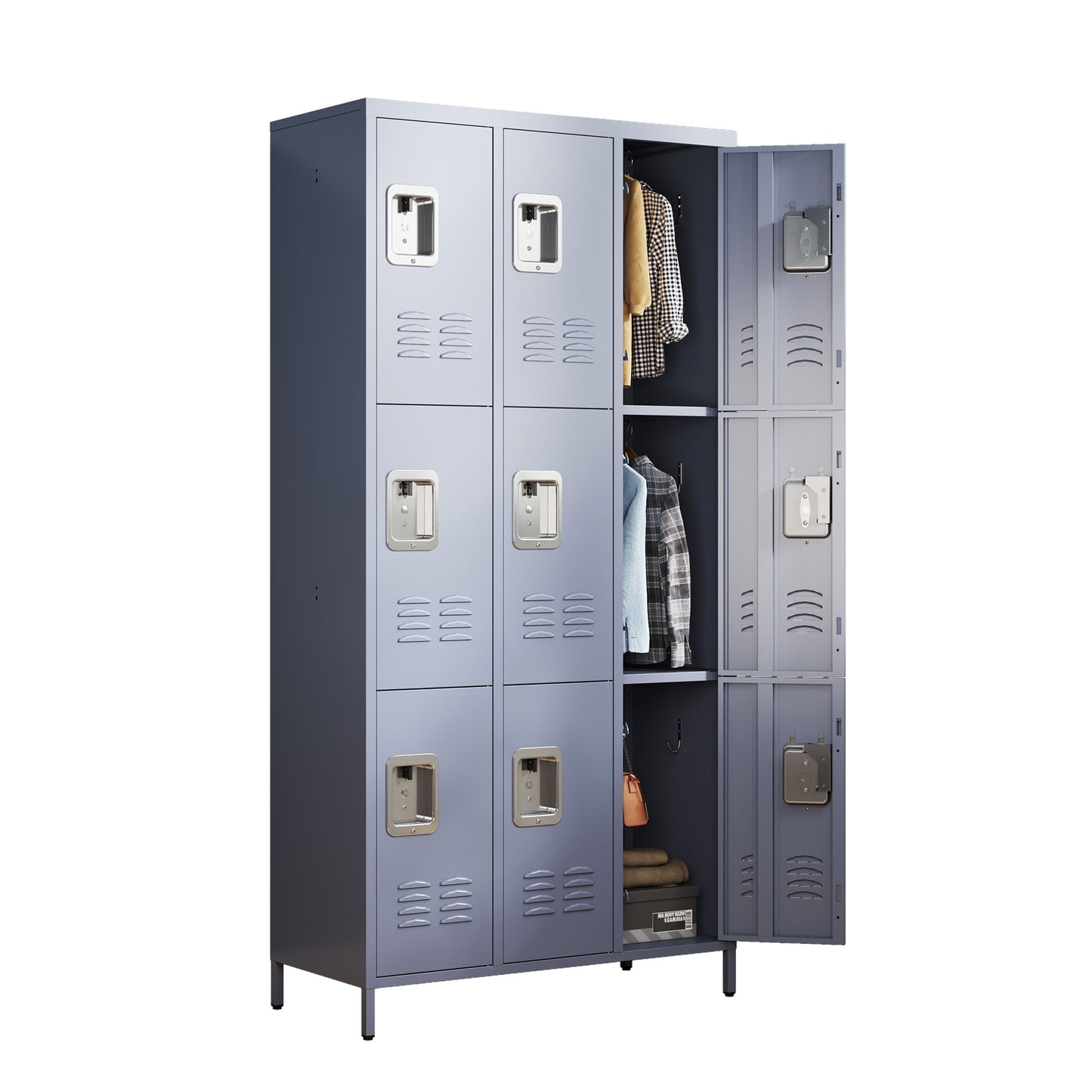 9 Door 72 H Metal Lockers With Lock For Employees,School,Office,Gym,Bedroom,Storage Locker Cabinet,Gray,Assembly Required