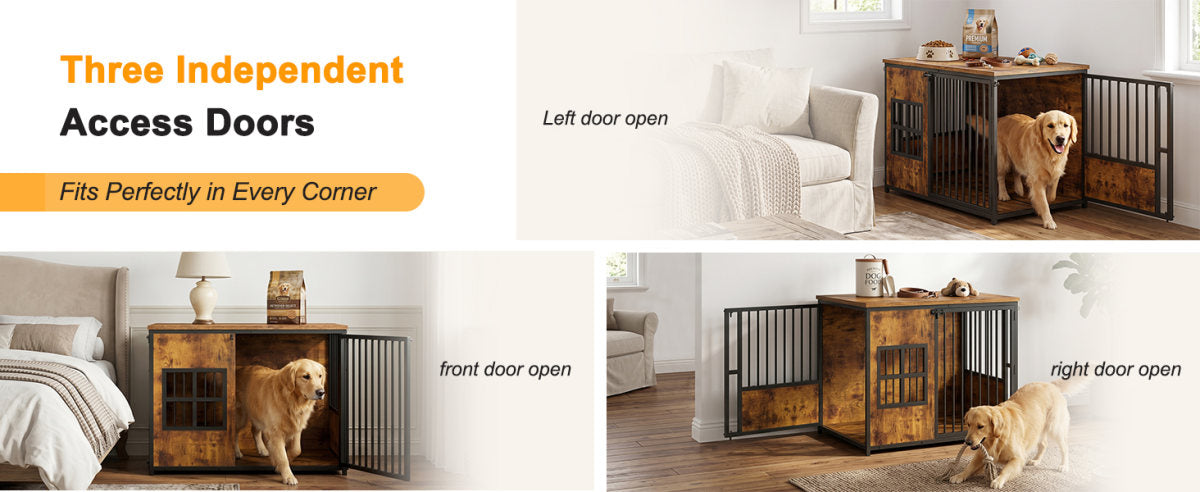 Wooden Dog Crate Furniture, Large Dog Kennel with Storage Top, Indoor Pet Cage