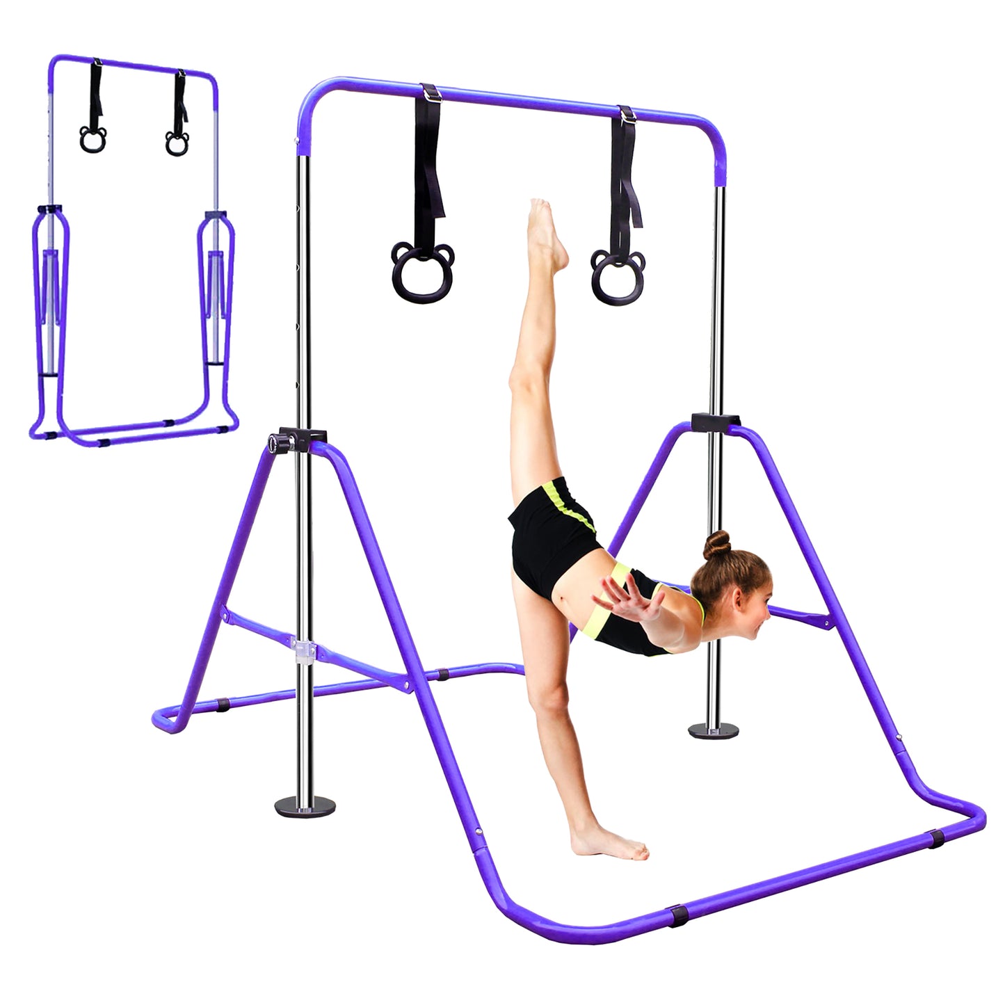 Children's Gymnastics Bar, Height Adjustable From 88.9 -- 129.54 Cm, Convenient For Storage, Non-slip, Suitable For Home Outdoor Training For Beginners And Young Athletes, Purple.