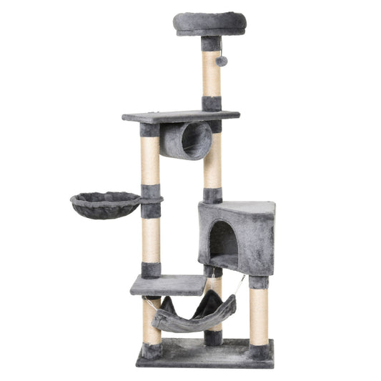 PawHut Cat Tree For Indoor Cats Condo Tower Multi-level Height 150CM Kittens Activity Stand House With Toys & Various Scratching Posts