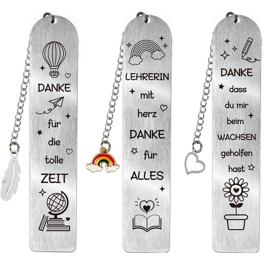 3-Piece Bookmark Set—Farewell Gift For Teachers, Thank-You Gifts For Preschool Teachers, Farewell Gift—Metal Bookmarks For Teachers And Preschool Teachers, Elementary School Christmas Gift