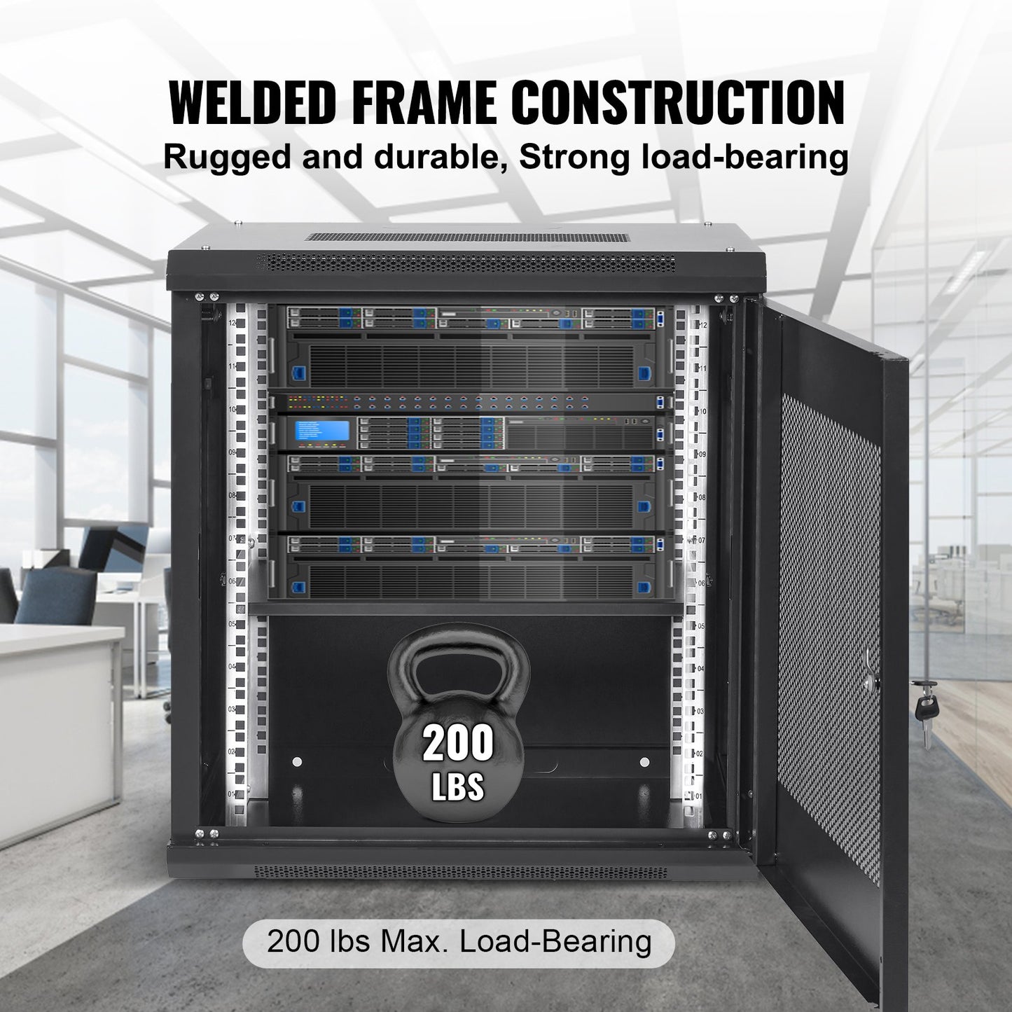 12U Wall Mount Network Server Cabinet, 15.5'' Deep, Server Rack Cabinet Enclosure, 200 Lbs Max. Ground-mounted Load Capacity, With Locking Door Side Panels, For IT Equipment, A/V Devices