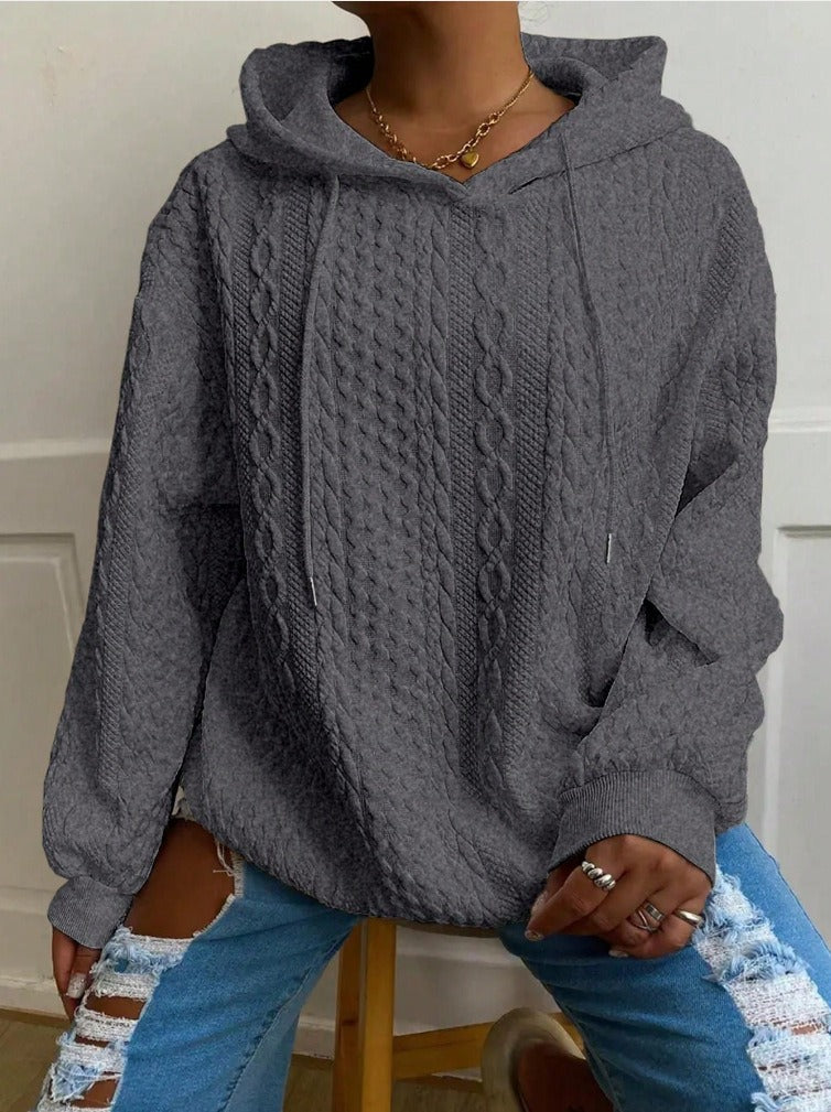 Casual Jacquard Oversized Hooded Long Sleeve Fashion Sweatshirt For Women