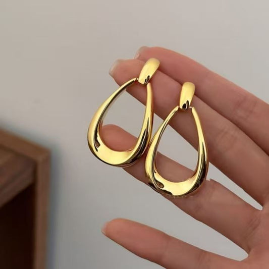 Korean Hollow Water Drop Earrings, Sparkling Rhinestone Metal Dangles For Commute