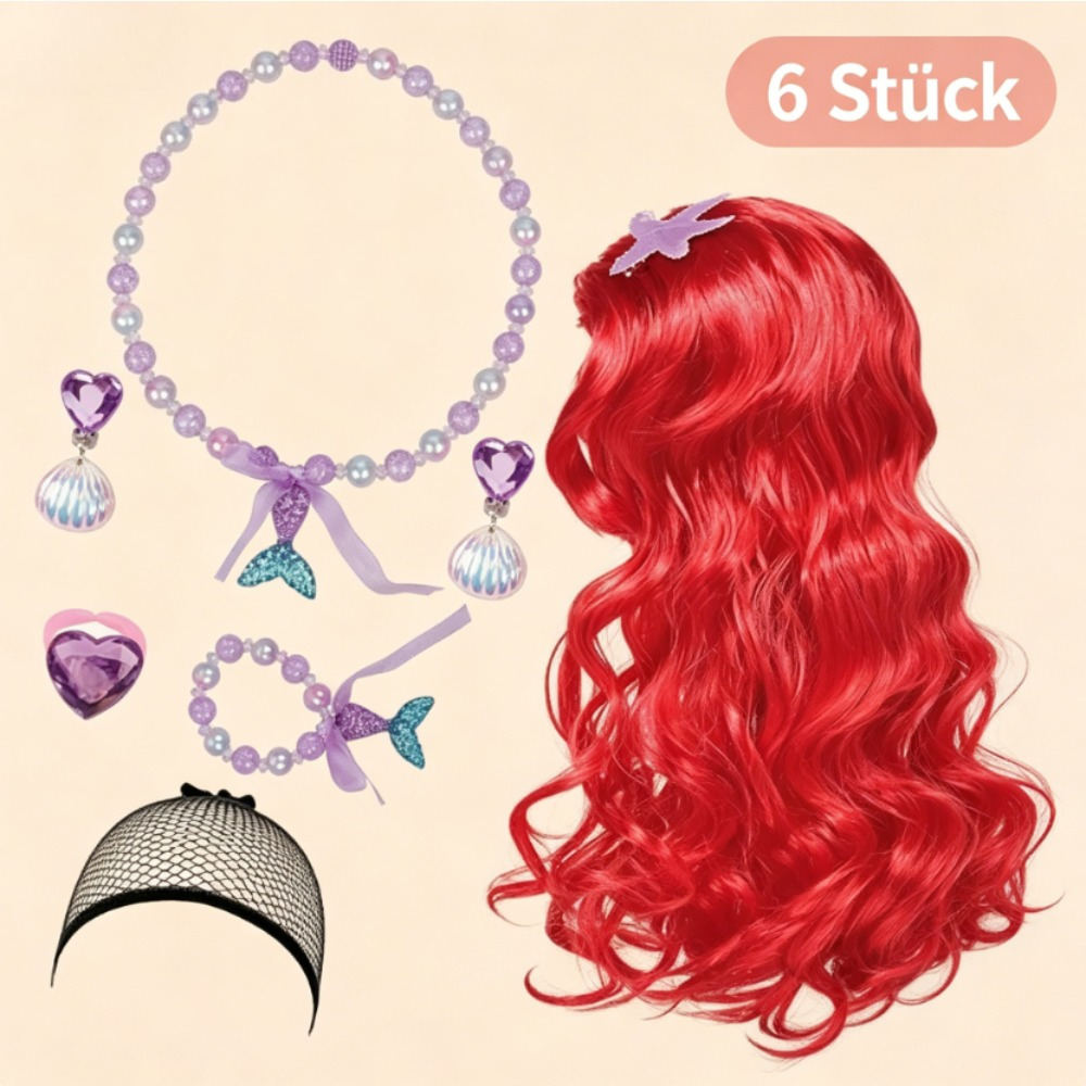 16-Piece Princess Accessory Set With Red Hair & Jewelry For Theme Parties And Costume Parties—Party Accessory Set
