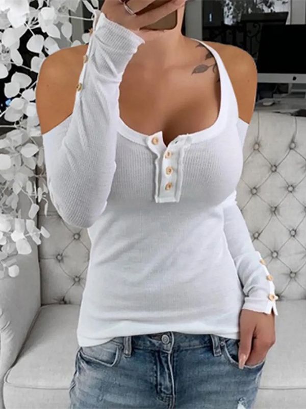 Body-flattering Slimming Off-shoulder Top With Buttons