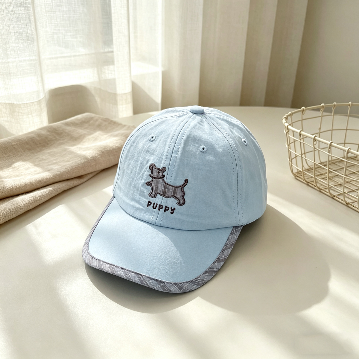 Children's Single-color Striped Plaid Bordered Dog-patterned Water-resistant, Lightweight, Simple And Stylish Casual Baseball Cap Suitable For Outdoor Activities