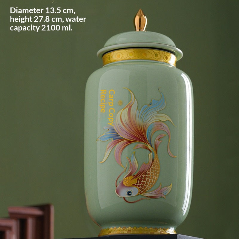 Chinese-style Retro Tea Canister With Carp Design Sealed Container