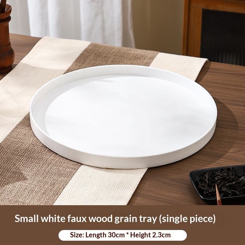 Wood-grain Pattern Round Tray Tea-serving Tray