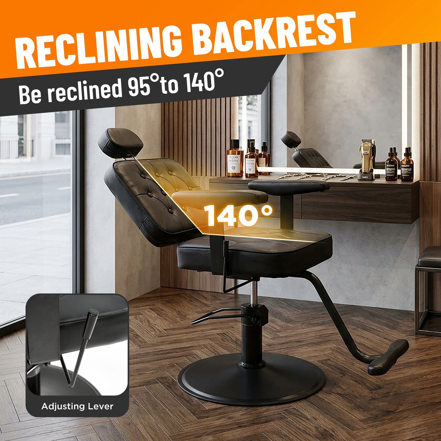 Barber Salon Chair For Hair Stylist, Hydraulic Reclining Barber Chair,Height Adjustable Salon Styling Chair With 360 Swivel, Removable Headrest, PU Leather, 330 Lbs Capacity, Black