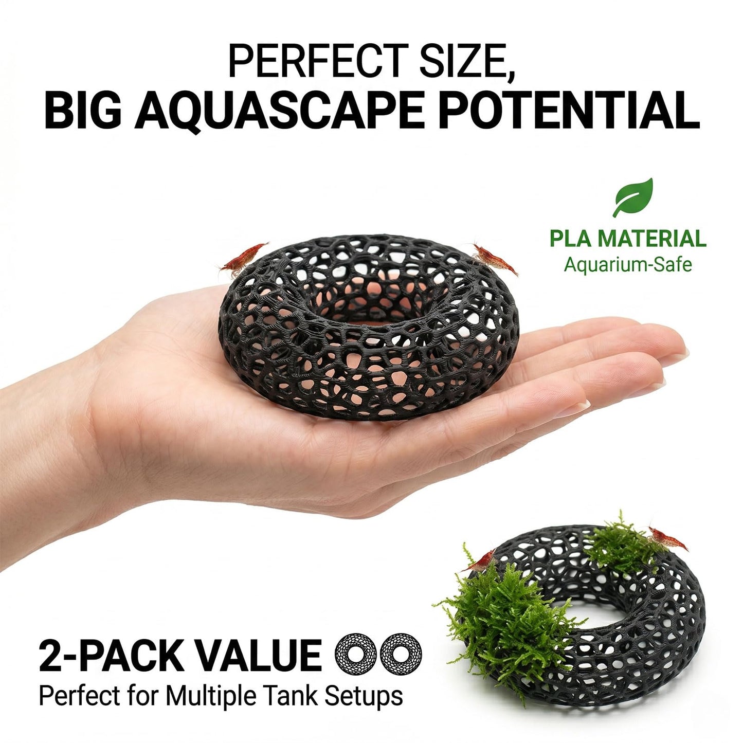 Shrimp Cave For Moss & Plants, 2-Pack Aquarium Hide For Neocaridina, Cherry &  Shrimp, Aquascape Decor For Ferns & Anubias, Black