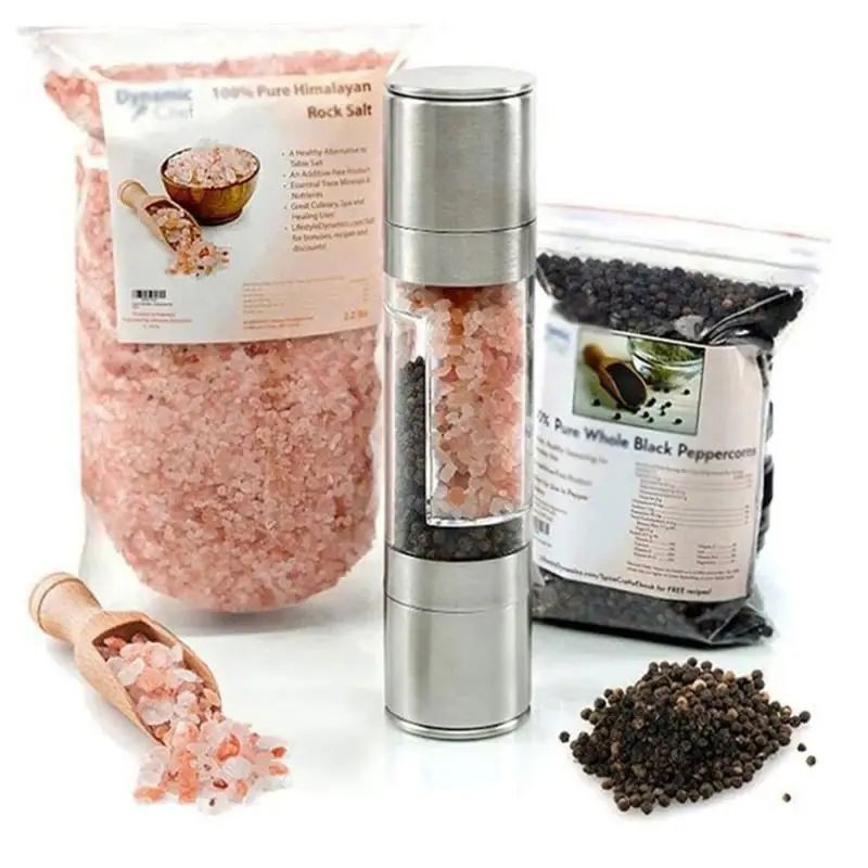 Salt Pepper Grinder 2 In 1 Manual Stainless Steel Salt Pepper Mills Adjustable Ceramic Grinding Spice Mill Kitchen Tool Gadgets