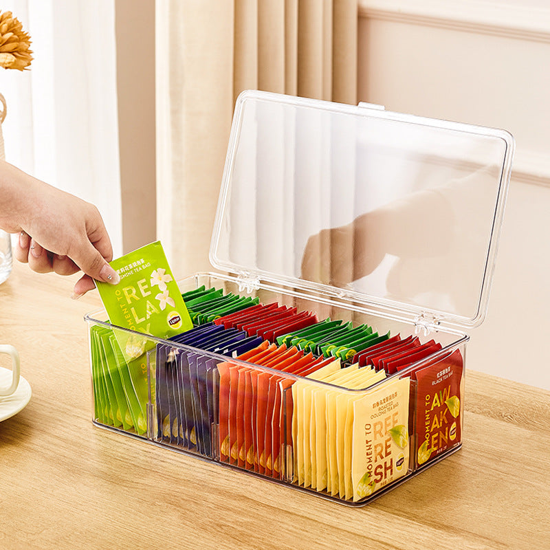 Eight-Compartment Tea Bag Storage Box With Lid