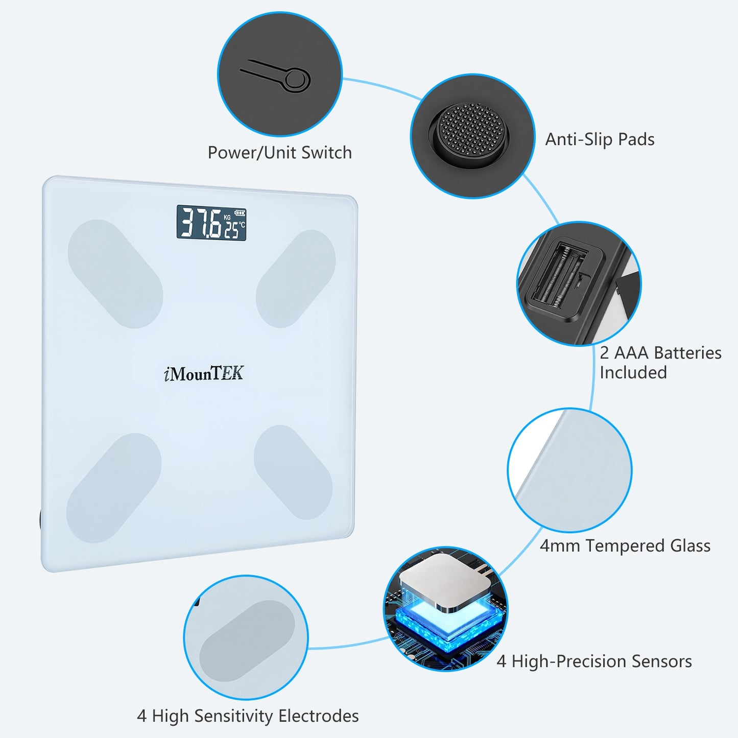 Smart Digital Scale For Body Weight High Accuracy BMI Weight Scale Full Body Composition Analysis Sync With APP 4mm Tempered Glass 397LBS Capacity LCD Display