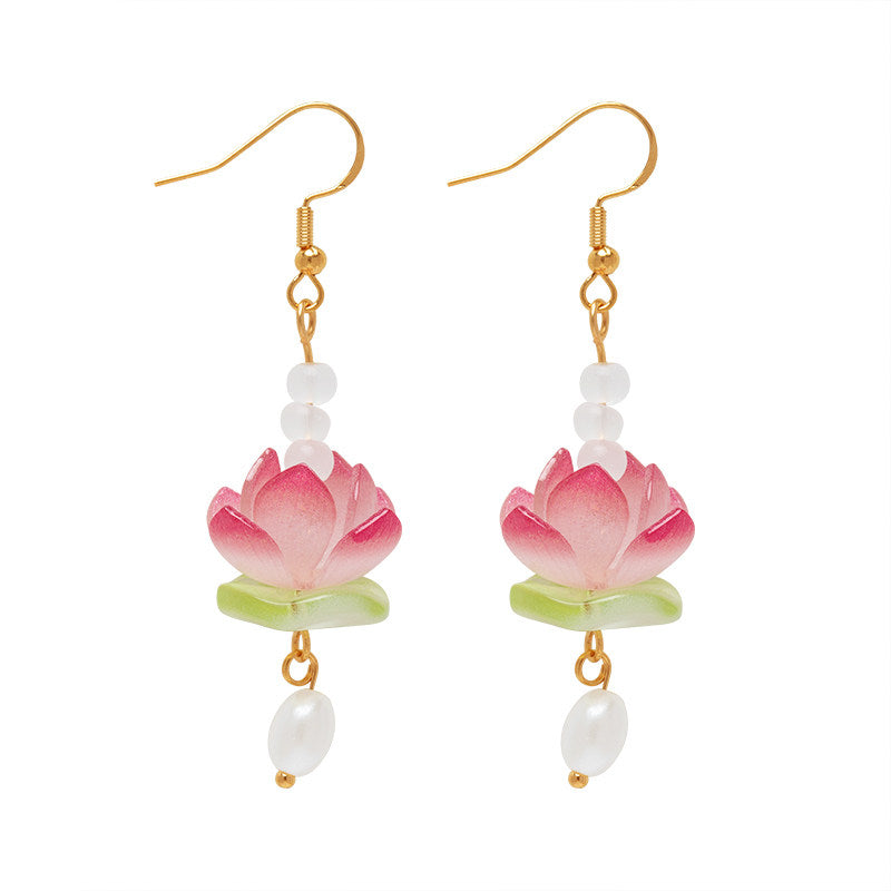 Tassel Lotus Flower Earrings Heat-shrink Accessories