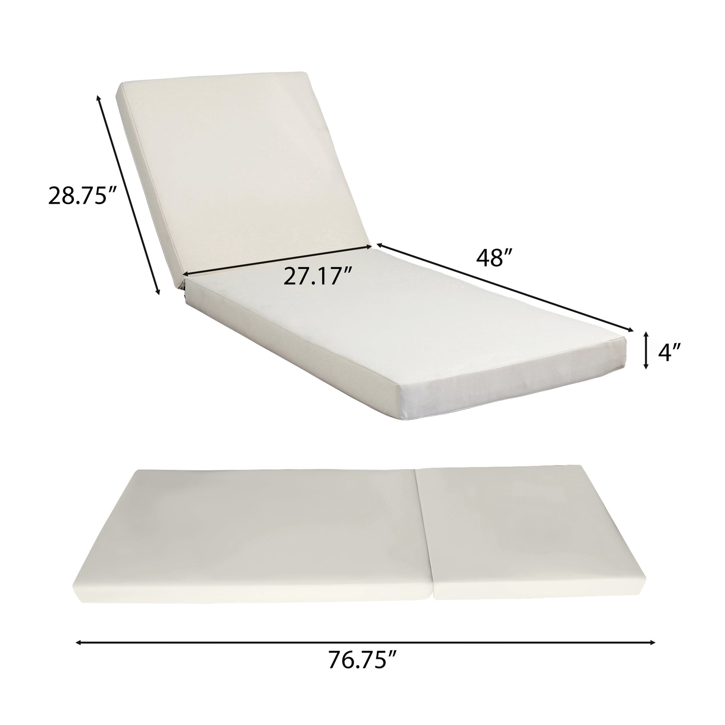 Teak Finish Acacia Wood Chaise Lounge With 4-Inch Cream 2-Fold Cushion Set, 4-Position Adjustable Outdoor Patio Lounger With Flat Side Surface, For Poolside - Matching Dark Grey Version Available