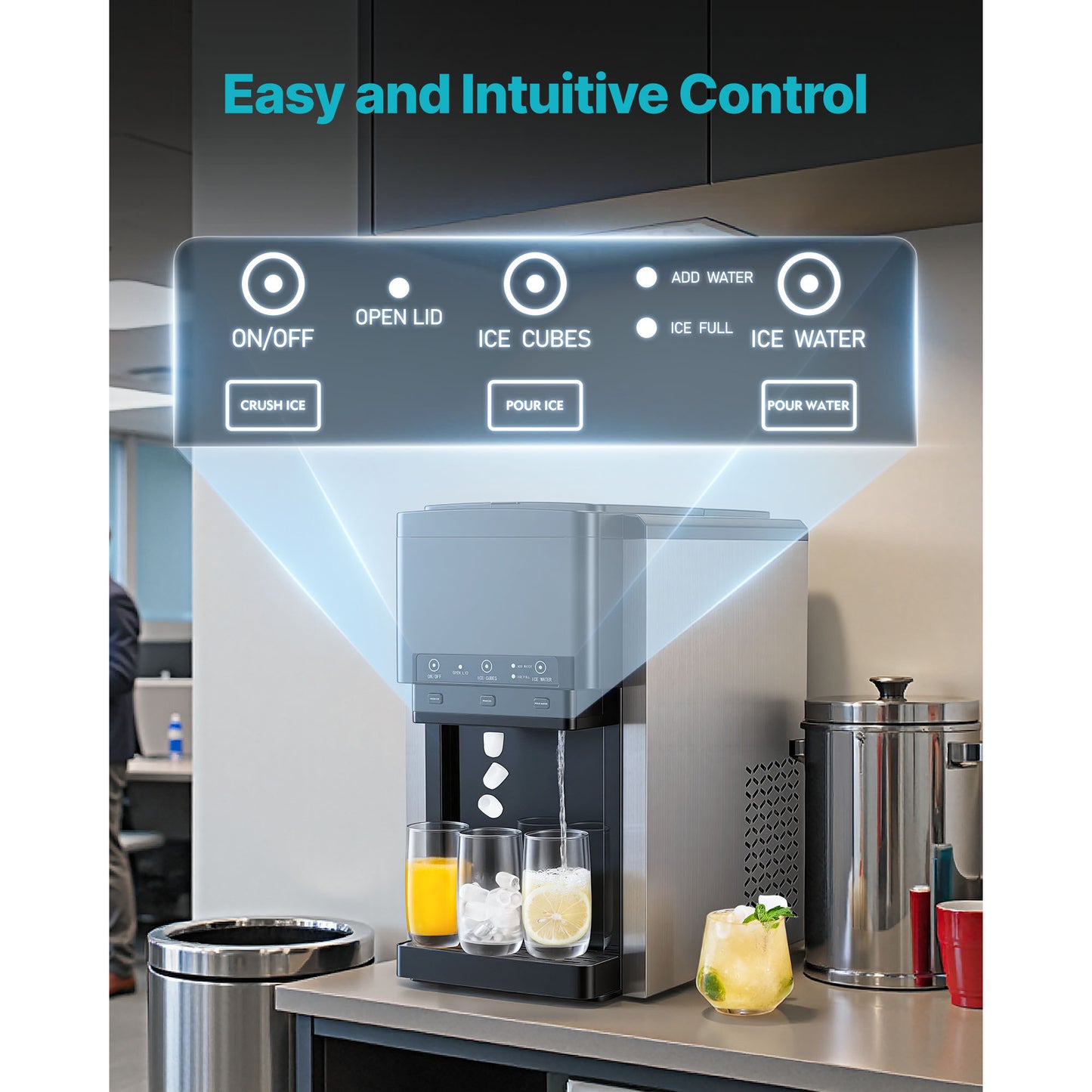 Water Dispenser With Ice Maker, 3-in-1 Countertop Water Dispenser, 35 LBS 24H, 12 Cubes 7 Min Fast Ice Making With 4 LBS Storage, Bullet Crushed Ices & Cold-Water, For Home, Kitchen, Party