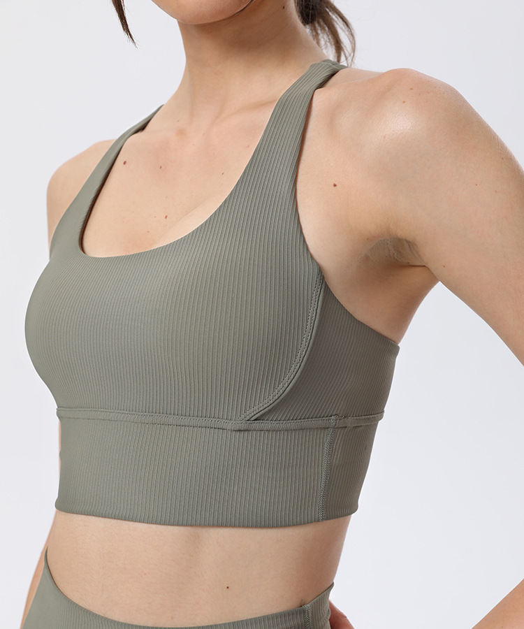Rib Nude Feel Yoga Bra Sports Underwear Cross Beauty Back Thread Sports Bra For Women