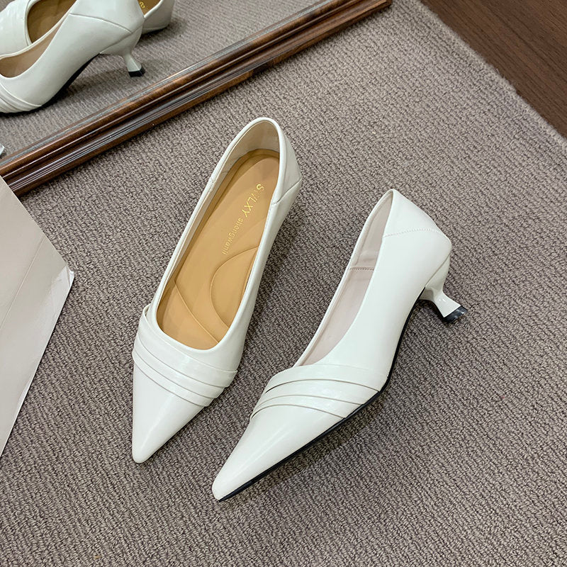 Women's Minimalist Pointed Toe Low Heel Stiletto Pumps, 2026 Spring New French Versatile Fashion Dress Shoes