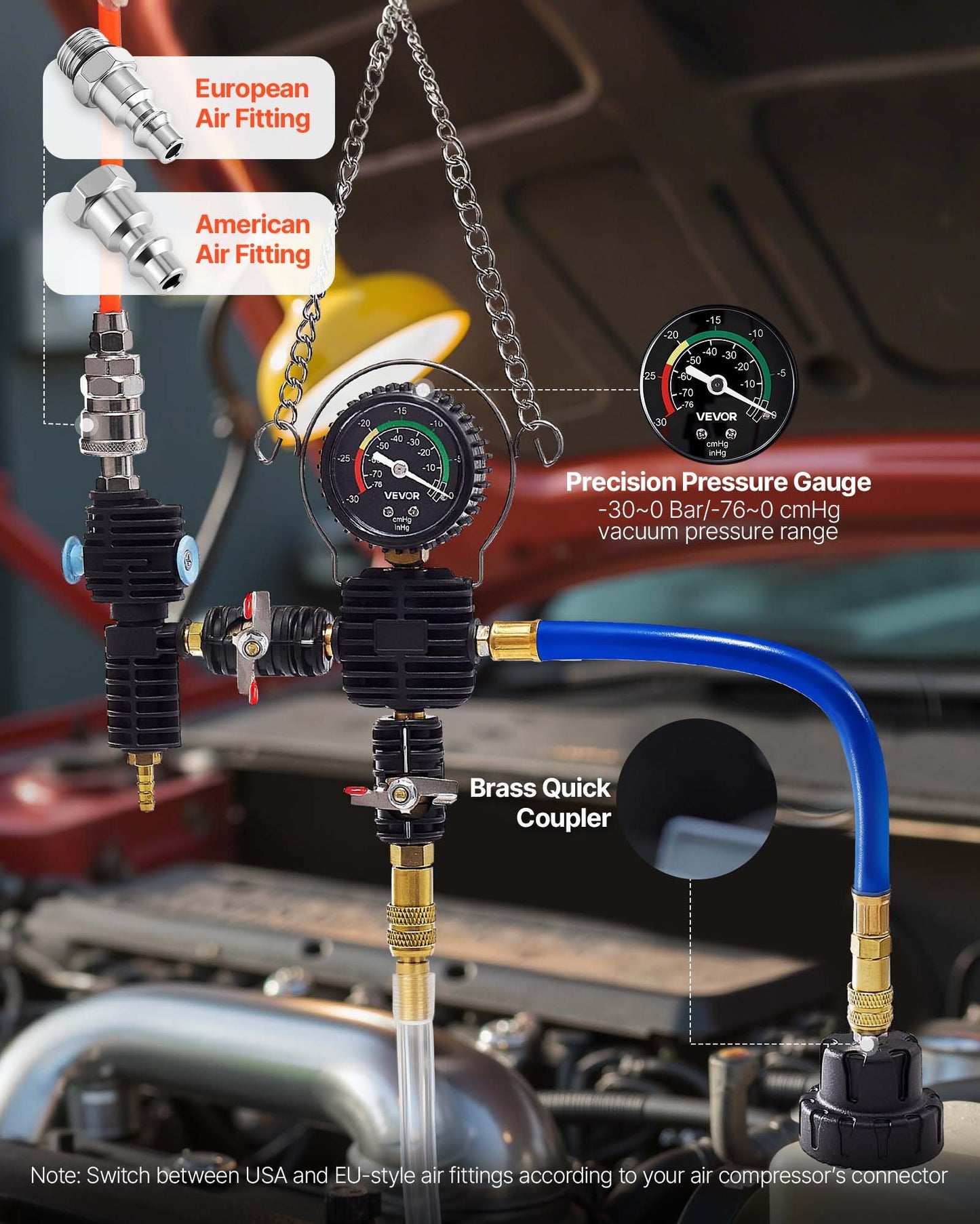 Coolant Pressure Tester Kit, 47Pcs Radiator Vacuum Refill Kit With 3 Metal Adapters, Universal Fit, Automotive Cooling System Pressure Tester Tool, With Pressures Pump & Plastic Filler