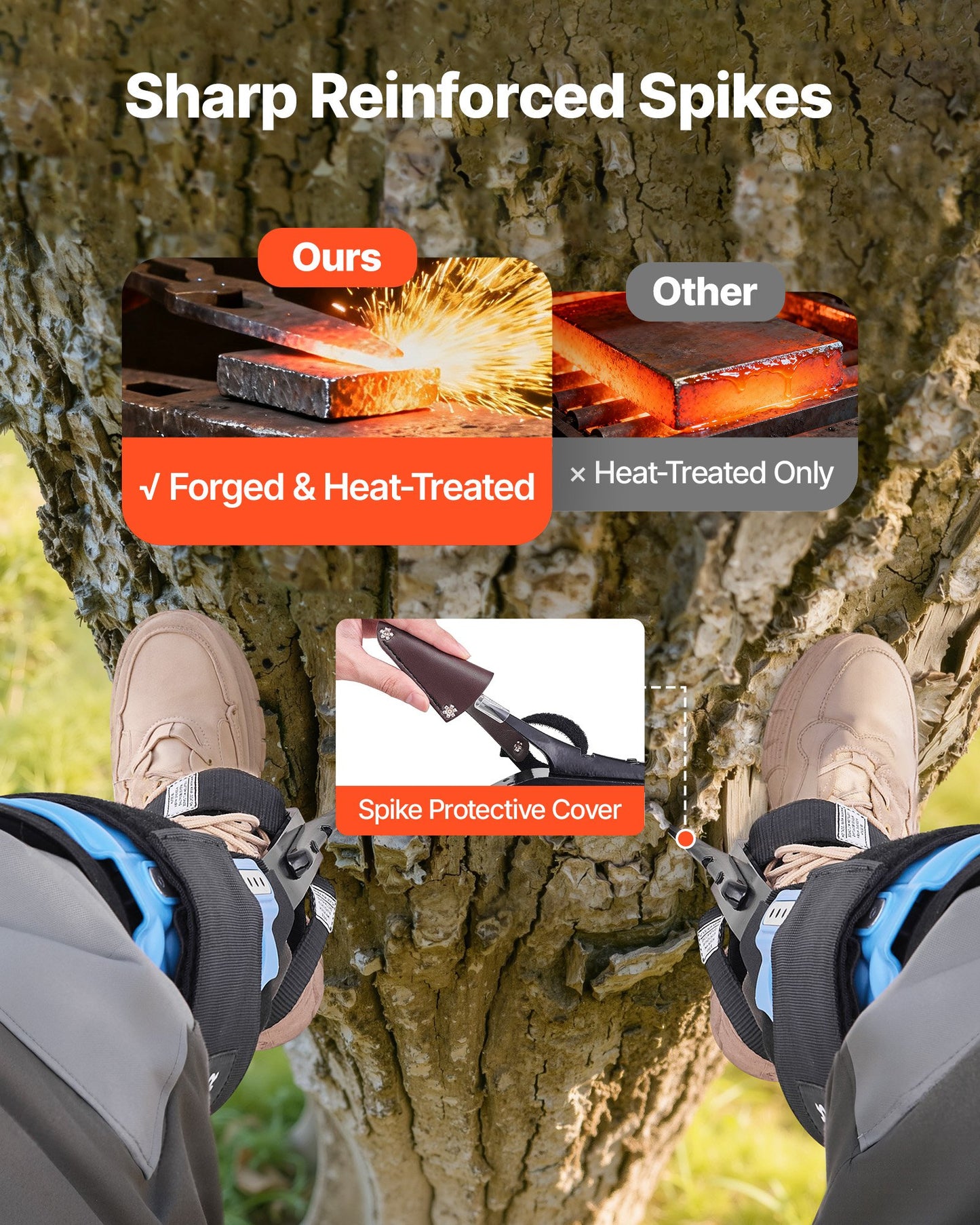 Tree Climbing Spikes, Height-Adjustable Tree Climbing Gear With Straps & Padding Cushion, 350 Lbs Load Capacity, Heavy Duty Steel Climb Spurs Arborist Equipment For Fruit Picking Hunting