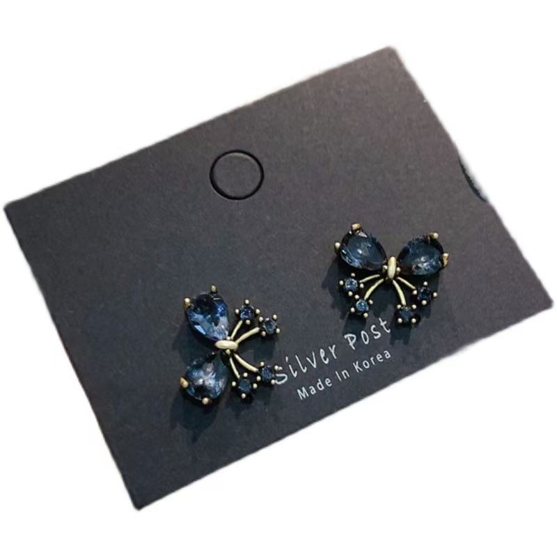 Korean Vintage S925 Sterling Silver Needle Bow Drop Earrings, Mini Delicate Teardrop Micro Paved Gold Plated Dainty Women Ear Jewelry