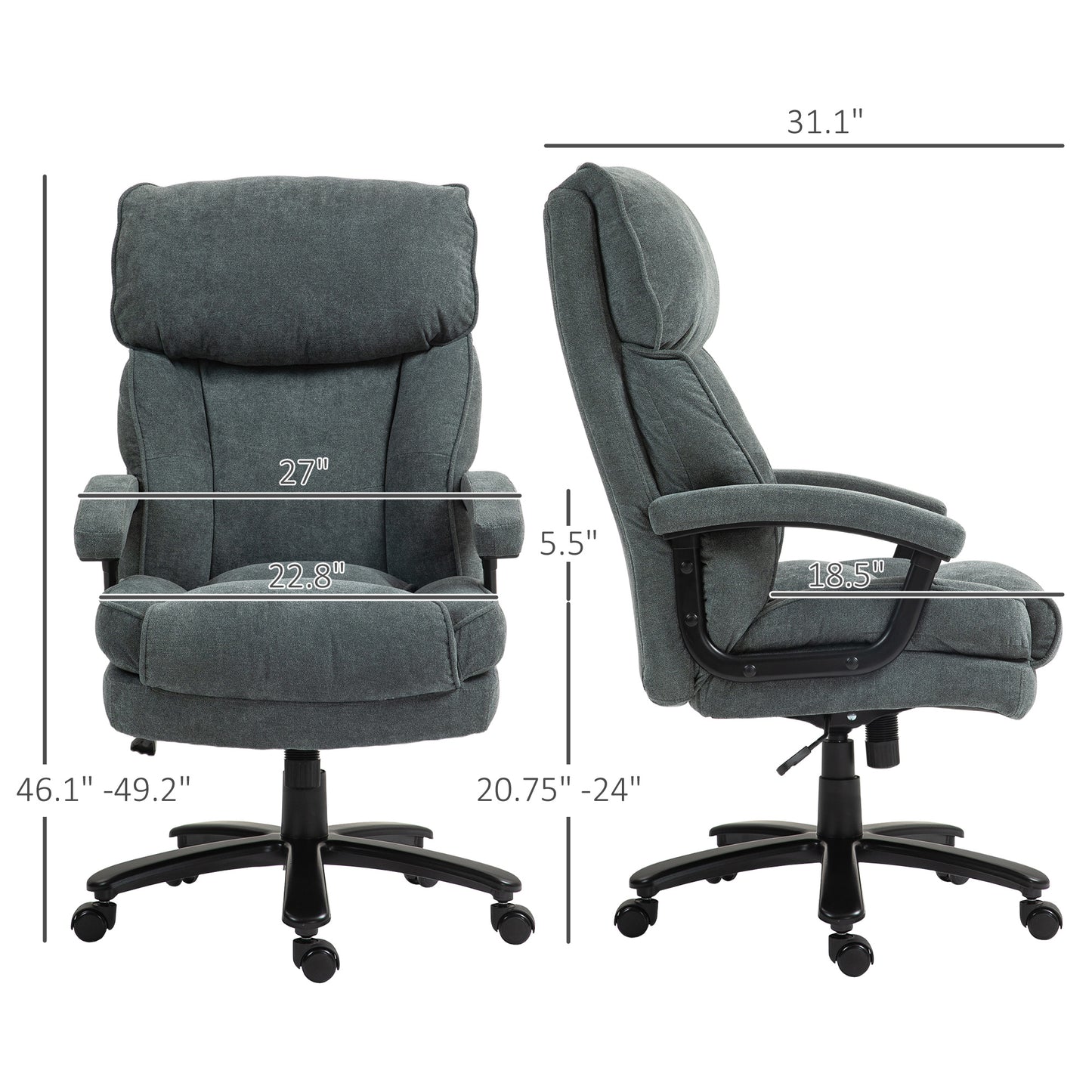 Big And Tall Executive Office Chair, Up To 450 Lbs. Heavy Duty Desk Chair, Computer Chair For Heavy People, Gray