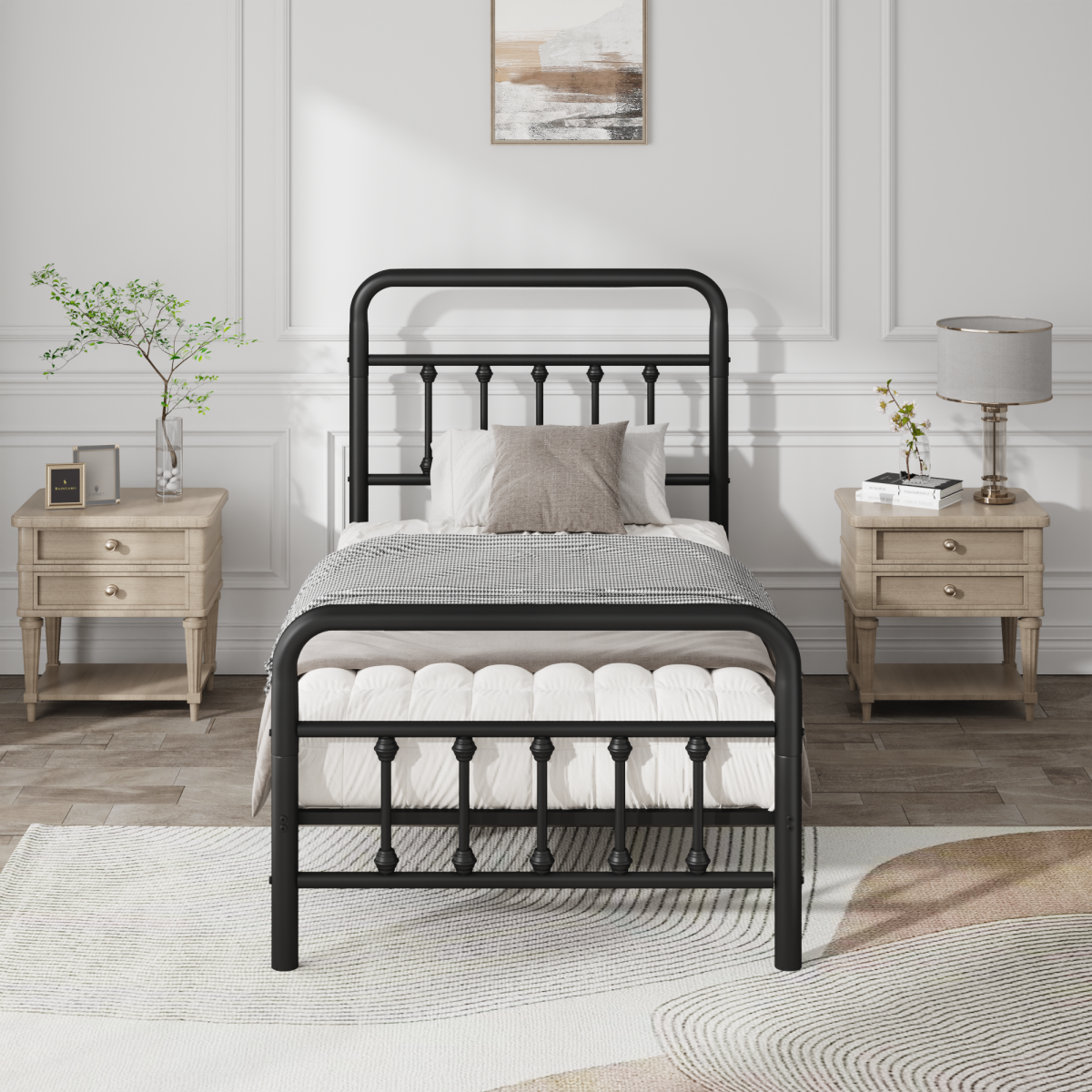 Metal Bed Frame,Twin Size Bed Frame With Headboard,Structurally Stable, Under Bed Storage,No Box Spring Needed,Black