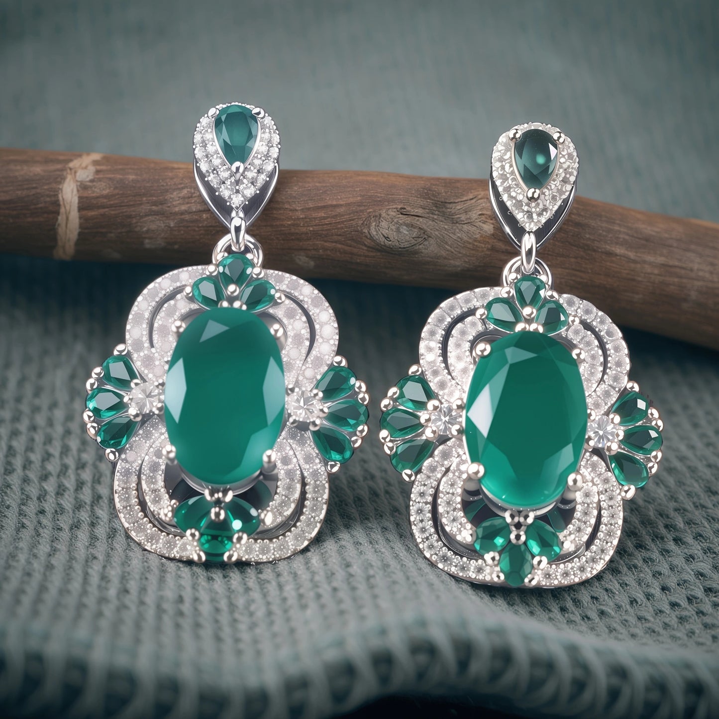 Vintage Oval Emerald CZ Floral Halo Drop Dangle Earrings For Women, Copper Silver Plated Multi Pear Green Crystal White Pave Stone Luxury Wedding Banquet Fine Jewelry Gift
