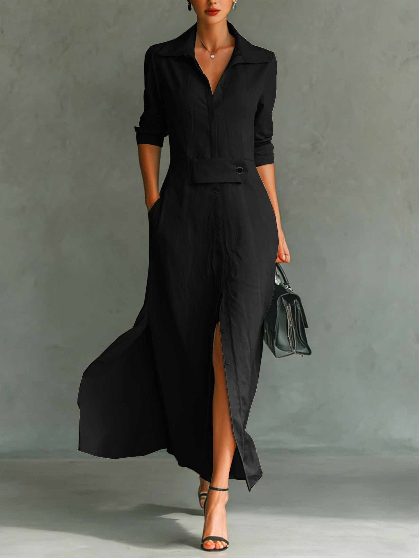 Best-selling Casual And Elegant Slit-front Shirt Dress