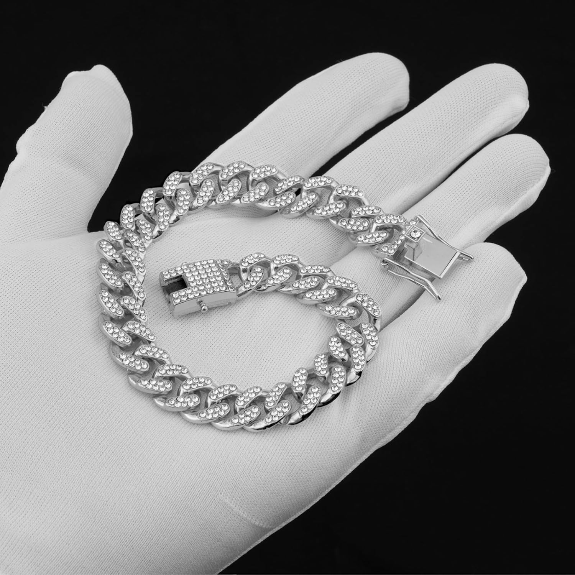Dog Chain Collar Silver Dog Necklace Diamond Cuban Link Dog Collar 13mm Wide Metal Pet Cat Dog Chain Crystal Collar Jewelry Accessories For Large Medium