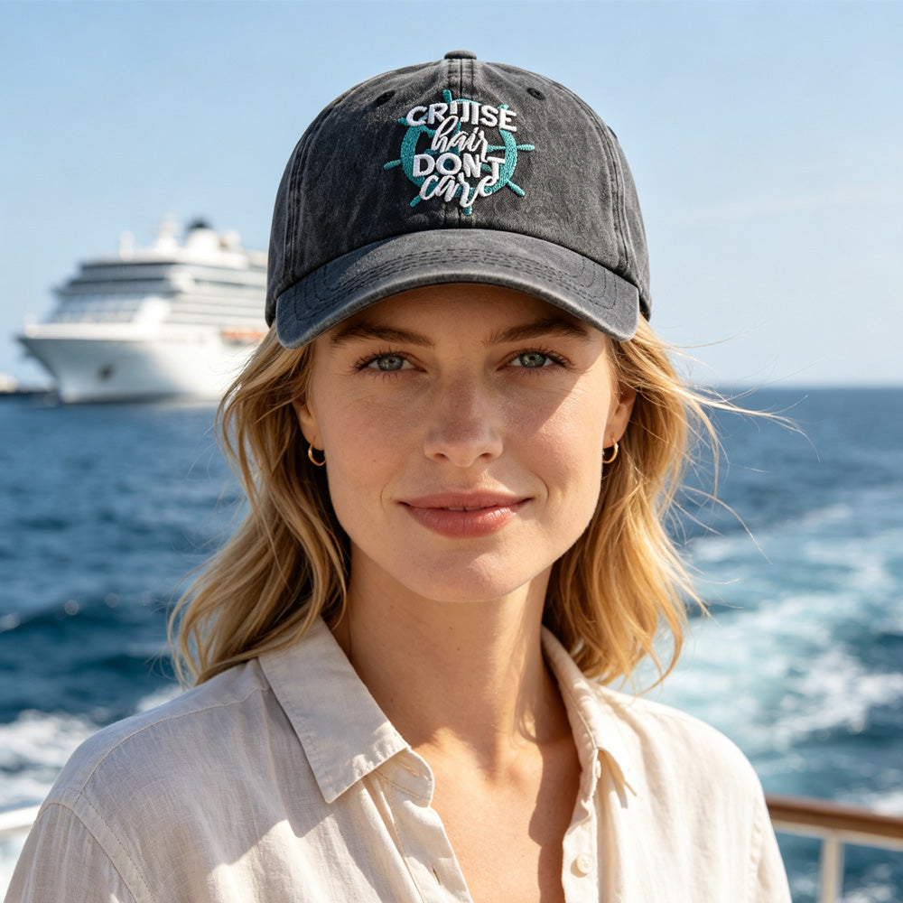2pcs Cruise Washed Baseball Cap For Women, Cruise Hair Care Embroidery Ship Wheel Vintage Hat, Nautical Vacation Cruise Accessory