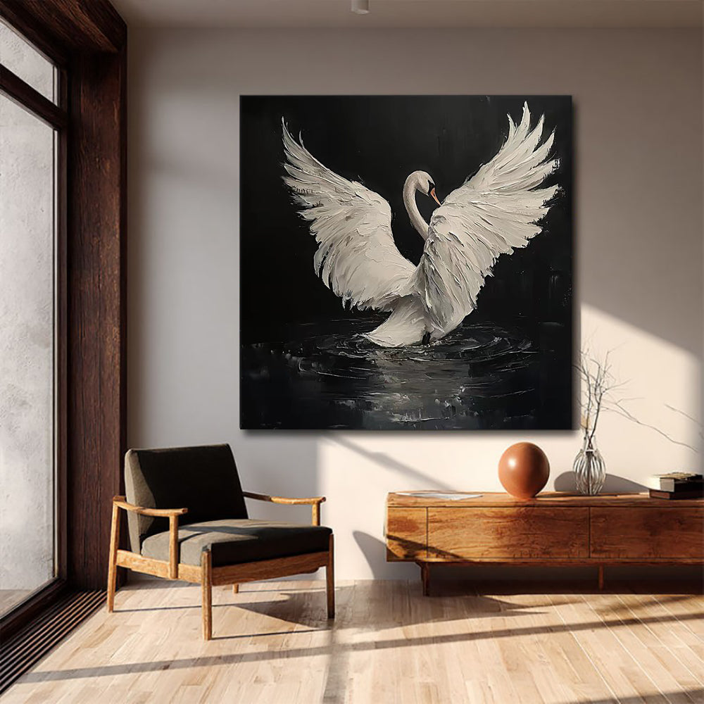 Handmade Abstract Frameless Artwork Canvas Oil Paintings Modern Animal Black Swan Decorative Dining Room Decor Rolled Frameless Unstretched Painting