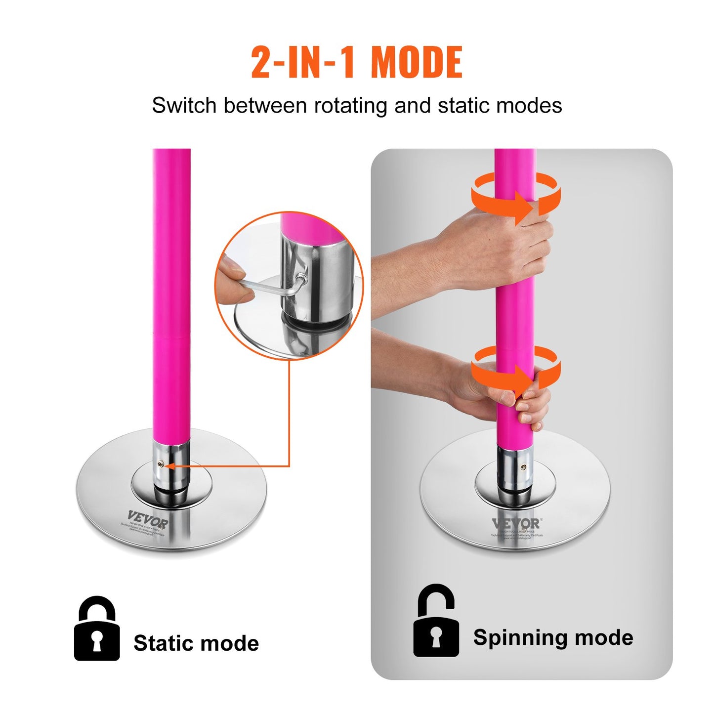 Professional Dancing Pole, Spinning Static Dancing Pole Kit, Portable Removable Pole, 40mm Heavy-Duty Stainless Steel Pole, Height Adjustable Fitness Pole, For Exercise Home Club Gym, Pink
