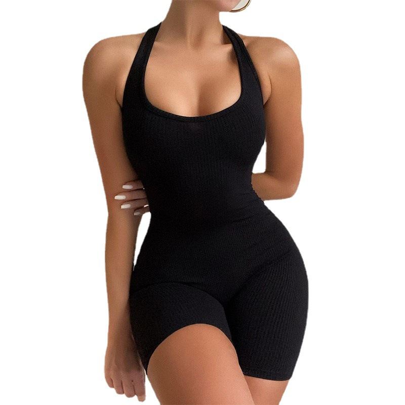 Knitted Solid Color High Waist Tight Sports Yoga Jumpsuit