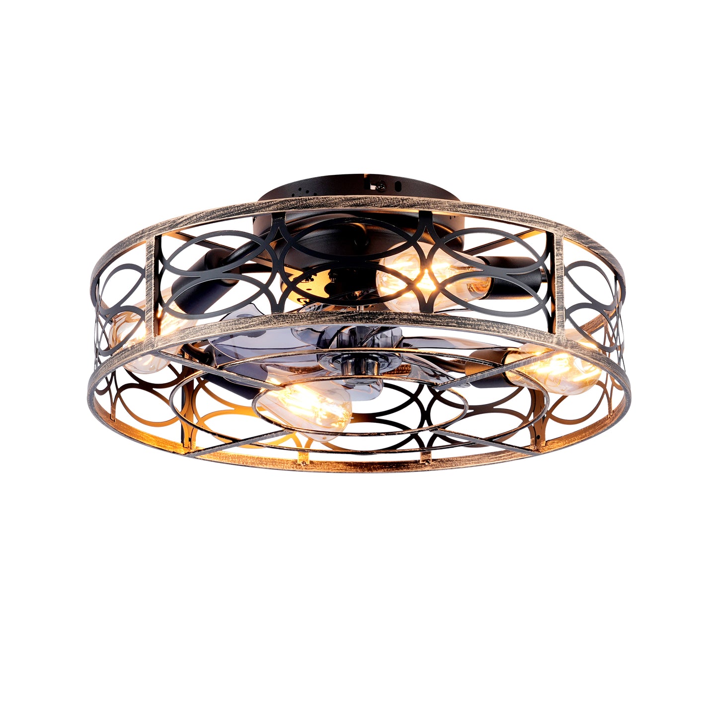 20in Low Profile Caged Ceiling Fans With Lights And Remote, Farmhouse Flush Mount Ceiling Fan With 6 Speeds Reversible Motor, For Kitchen, Bedroom--NOT Included Bulbs