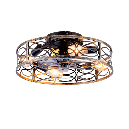 20in Low Profile Caged Ceiling Fans With Lights And Remote, Farmhouse Flush Mount Ceiling Fan With 6 Speeds Reversible Motor, For Kitchen, Bedroom--NOT Included Bulbs